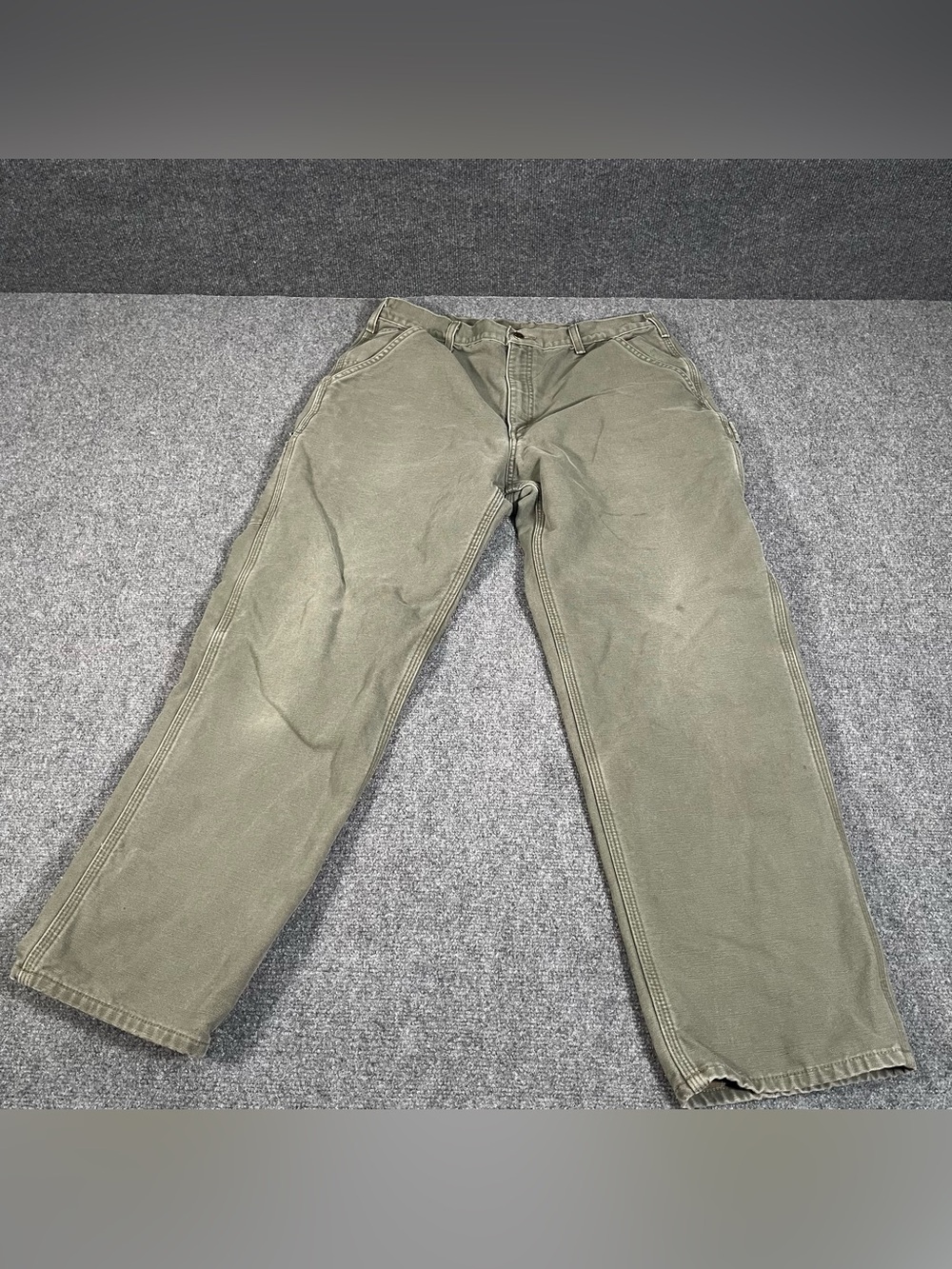 Carhartt B111 MOS Flannel Lined Dungaree Fit Carpenter Pants Size 34x30 Green
